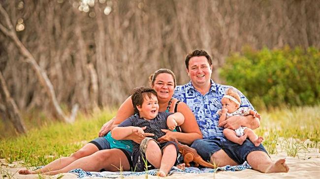 Matt and Bobbi-Lee Wells with children Sam and Emma-Lee . Picture: Stuart Quinn, Stradbroke Island