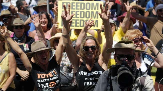 Demonstrators calling for "freedom" and "pro choice". Picture: Tracey Nearmy/Getty Images