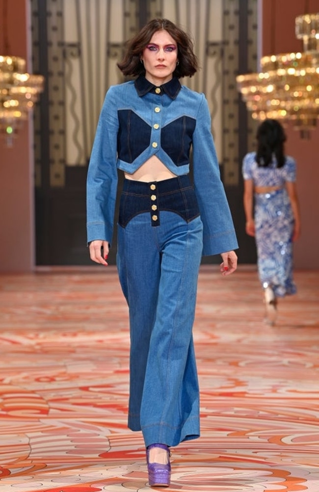 A 70s-inspired denim set from Alice McCall. Picture: Getty Images