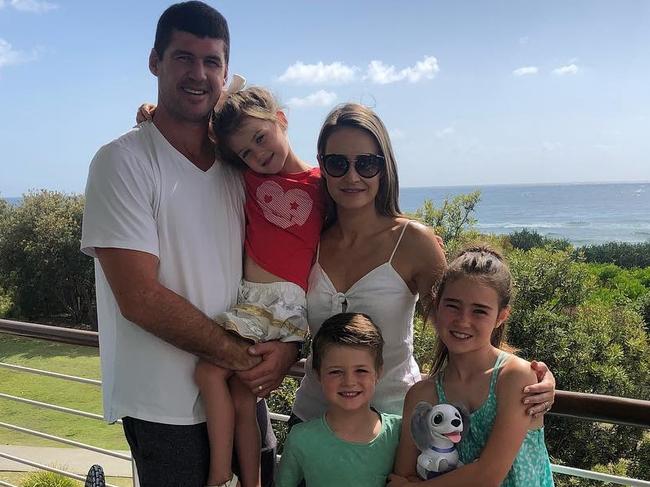 Jonathon Brown, wife Kylie and their children for Weekend spread