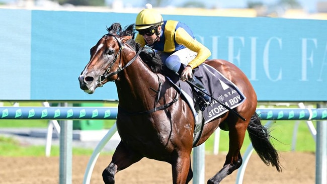 The Gai Waterhouse-trained Storm Boy winning the $3 million Magic Millions Classic on the Gold Coast. Picture: Grant Peters/Trackside Photography