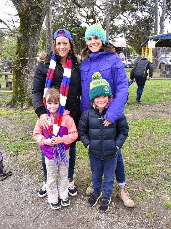 West Gippsland league grand final match 2024 — Phillip Island Bulldogs V Nar Nar Goon "The Goon" Football Club at Garfield Recreation Reserve on September 14, 2024: Patrice Mason, Macey, Maria Petrovic and Freya. Picture: Jack Colantuono