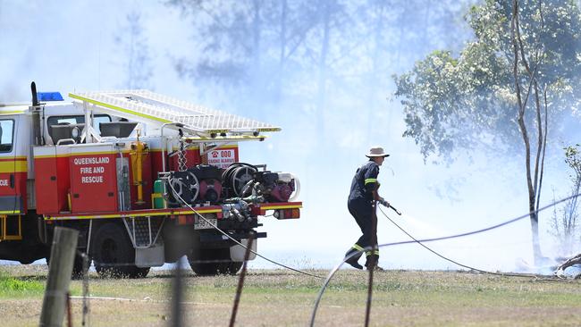 Battling a blaze on a property in Bundamba