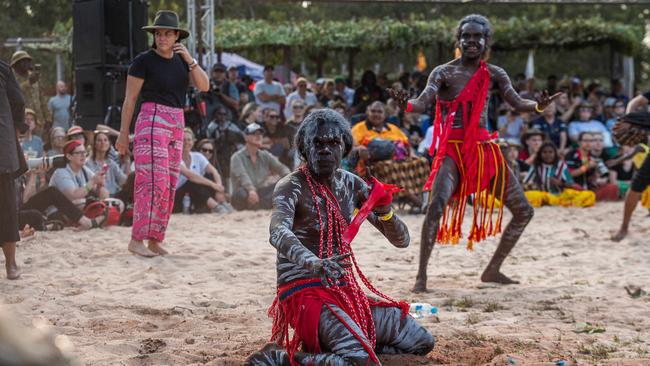 Numbulwar red flag dance at day one of Garma Festival on Friday August 2023. Picture: Pema Tamang Pakhrin