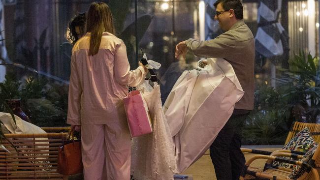 She bid farewell at a Gold Coast hotel with husband to be, David Sharaz and her bridesmaid. Picture: Media Mode/news.com.au