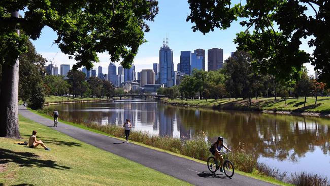 The banks of Melbourne's Yarra River on Sunday. Picture: AFP