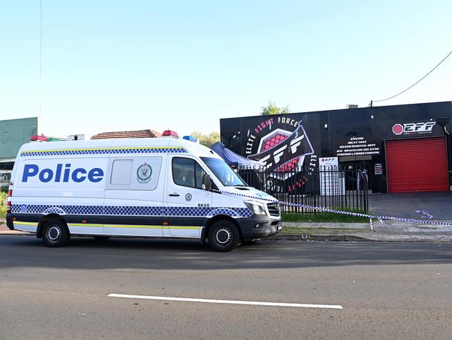 A crime scene at Elite Fight Force gym in Sefton. Picture: Jeremy Piper