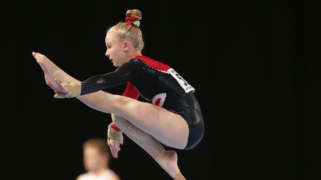 Mt Annan’s Ella Stevenson who is up for Women’s Junior Levels athlete of the year after winning a gold in the level 7 vault competition at her first Australian Championships. Photo: Winkipop Media