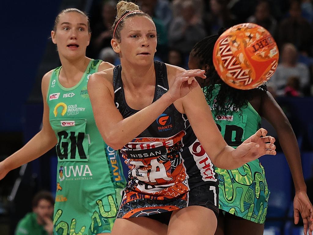 Giant Jo Harten during the clash with the Fever. Picture: Getty Images