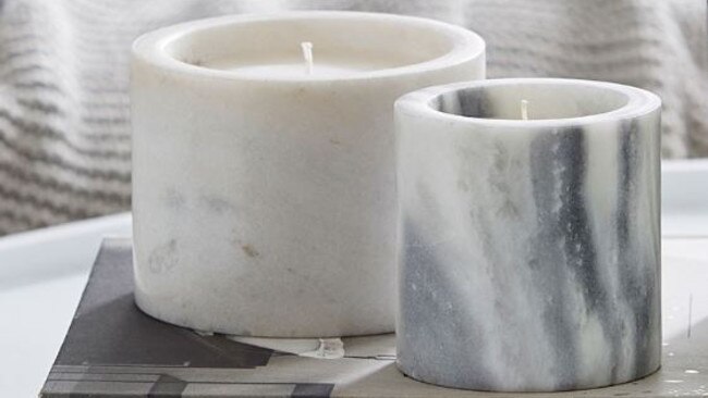 A large white marble candle from Bed, Bath and Beyond will set you back $24.95.