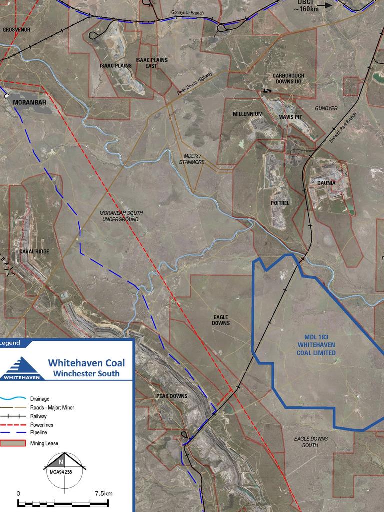 A map of Whitehaven Coal's proposed Winchester South project.