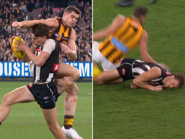 Lloyd Meek is set for a stint on the sidelines after this late hit on Pat Lipinski.