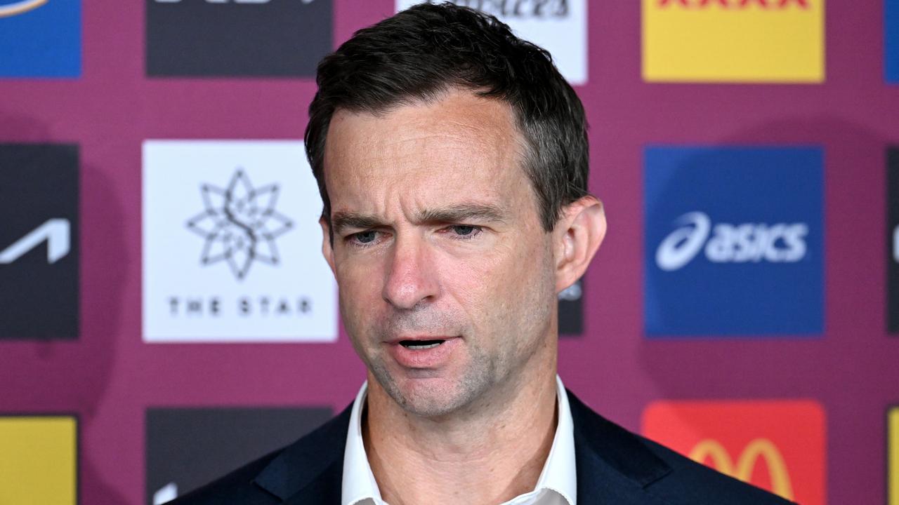 BRISBANE, AUSTRALIA - SEPTEMBER 27: CEO Dave Donaghy speaks to the media during a Brisbane Broncos NRL press conference at Clive Berghofer Field on September 27, 2024 in Brisbane, Australia. (Photo by Bradley Kanaris/Getty Images)