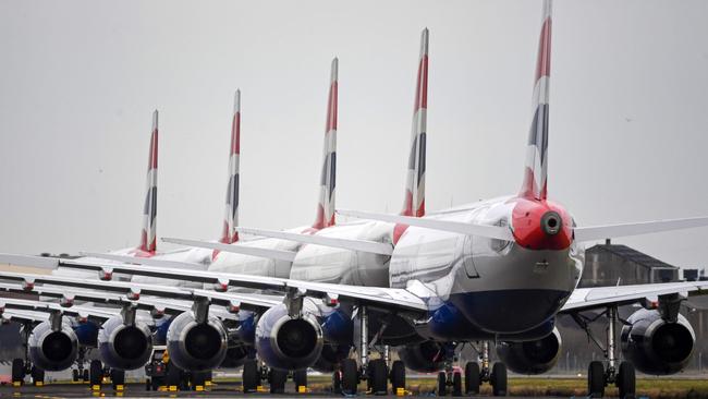 British Airways passenger jets parked up on a runway at Glasgow Airport. Picture: AFP