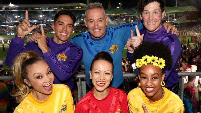 The Fruit Salad TV Wiggles members at the Sydney Gay and Lesbian Mardi Gras Parade, SCG, Moore Park. Picture: Damian Shaw