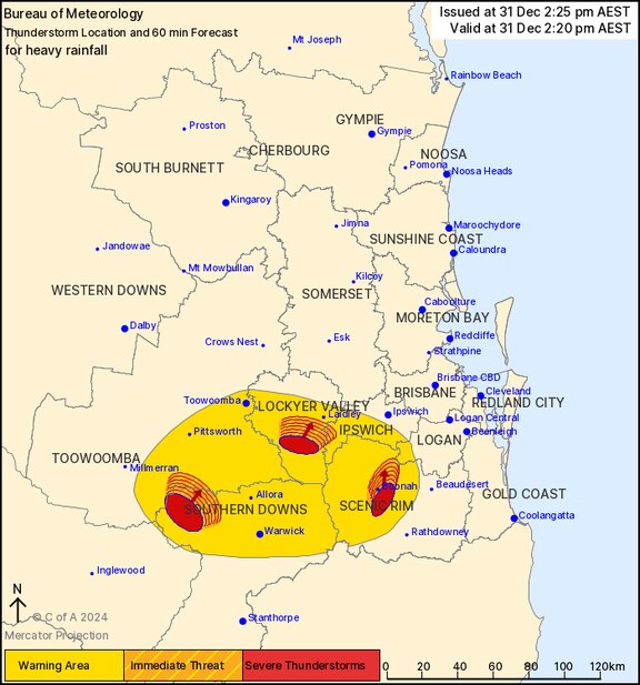 A severe thunderstorm warning was issued on Tuesday afternoon.