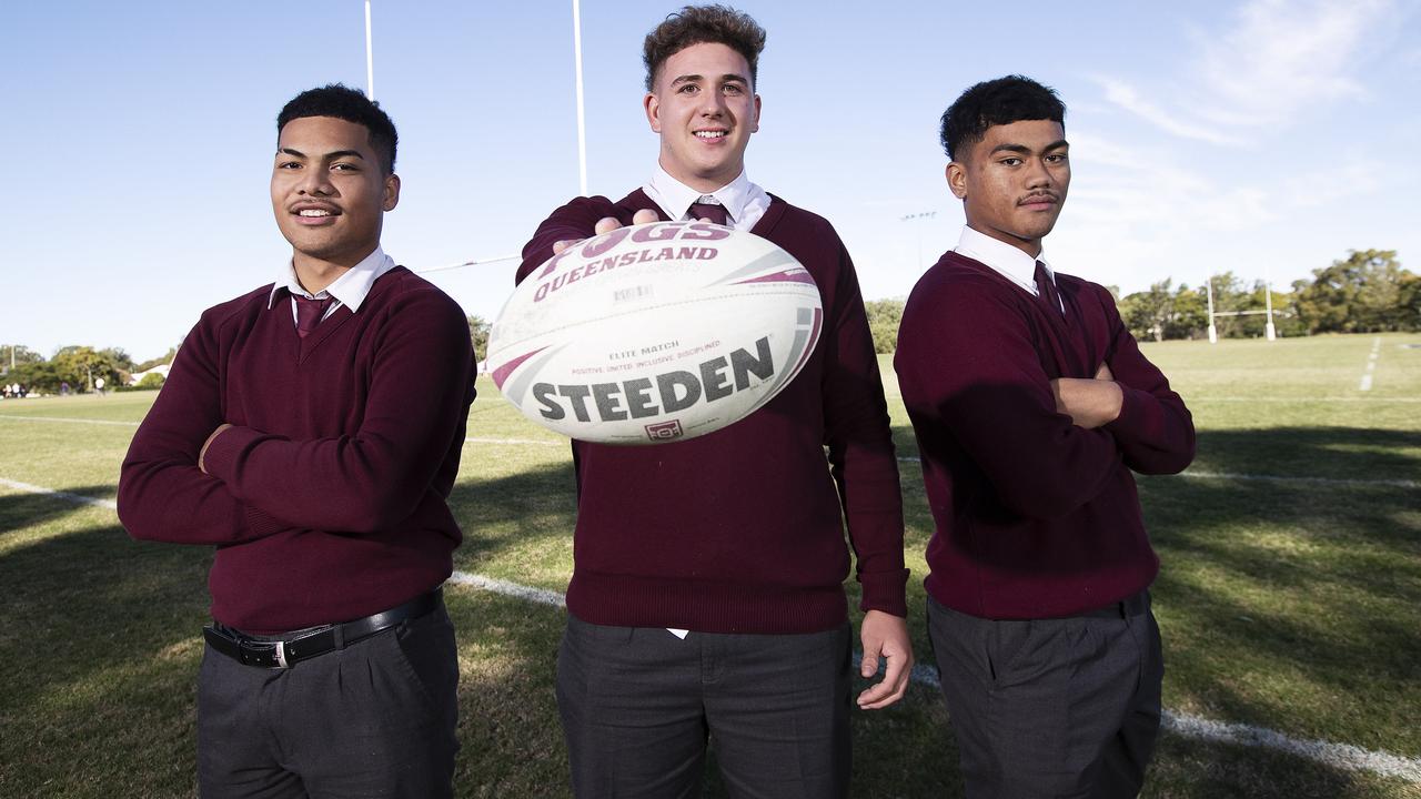 Wavell SHS players Prinston Esera (L), Felix Faatili and Karl Oloapu (News Corp/Attila Csaszar)