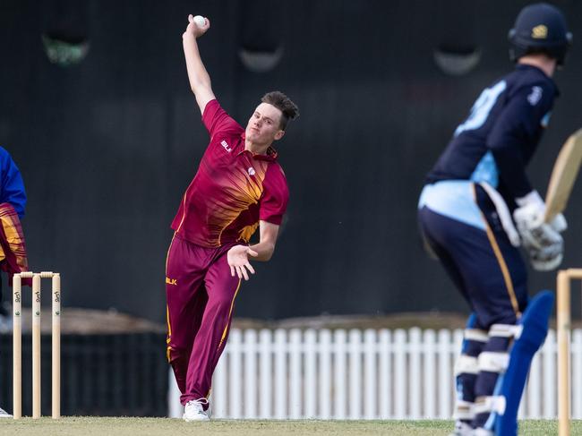 Fast-bowling all-rounder Josh Kann in action for Queensland under-19s. Picture: Brody Grogan/Cricket Australia