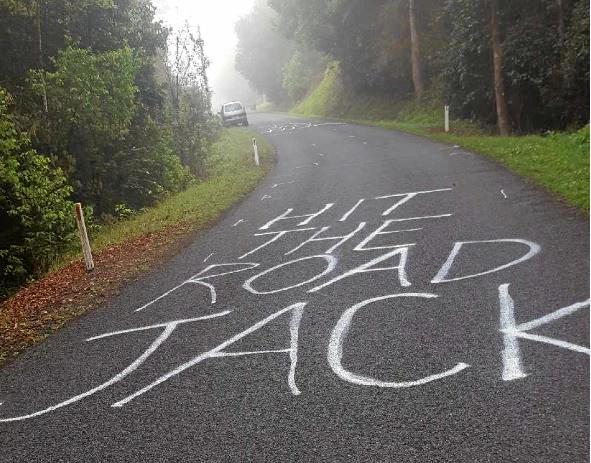 Graffiti on Rowlands Creek Rd in protest against water extraction. Picture: Aisling Brennan