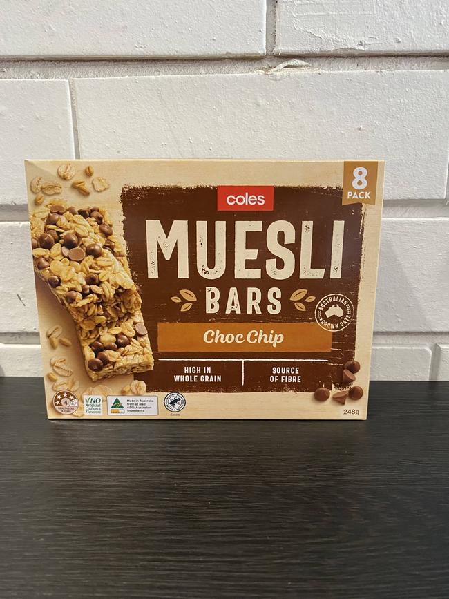 Coles muesli bars choc chip (8 pack). Picture: Michaela Meade