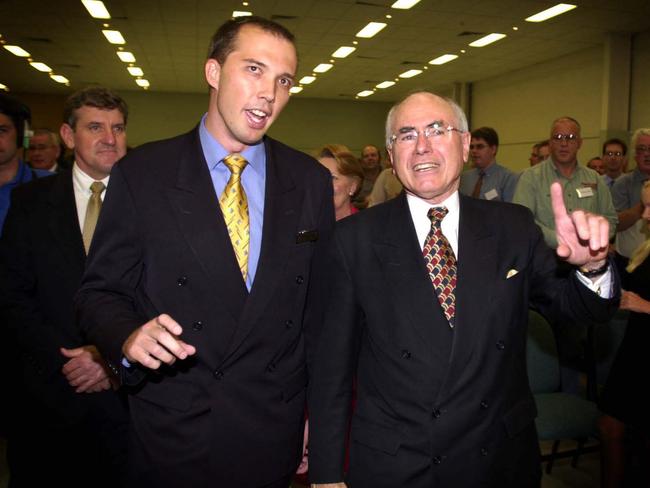 John Howard campaigning in the seat of Dickson with then local candidate Peter Dutton. Picture: John Feder.