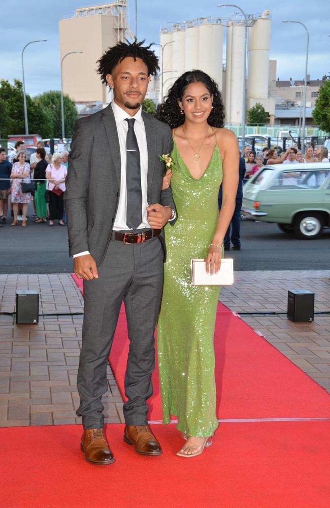 Toowoomba school formals. At the 2023 St Ursula's College formal is graduate Laura Beschel with her partner. Picture: Rhylea Millar