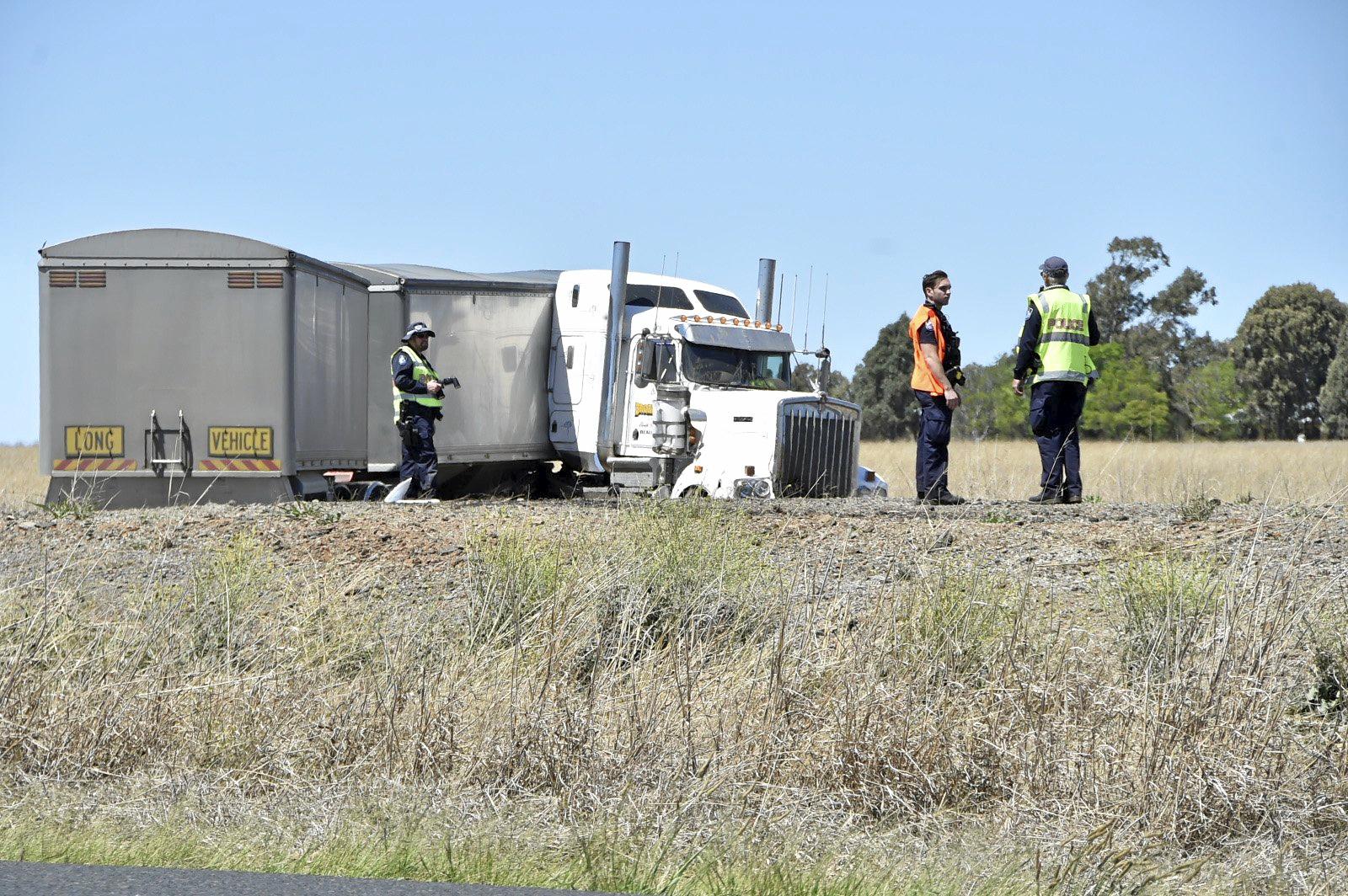 Fatal crash, involving a truck and two cars on Warrego Highway at the intersection Brimblecombe Road. September 2018. Picture: Bev Lacey