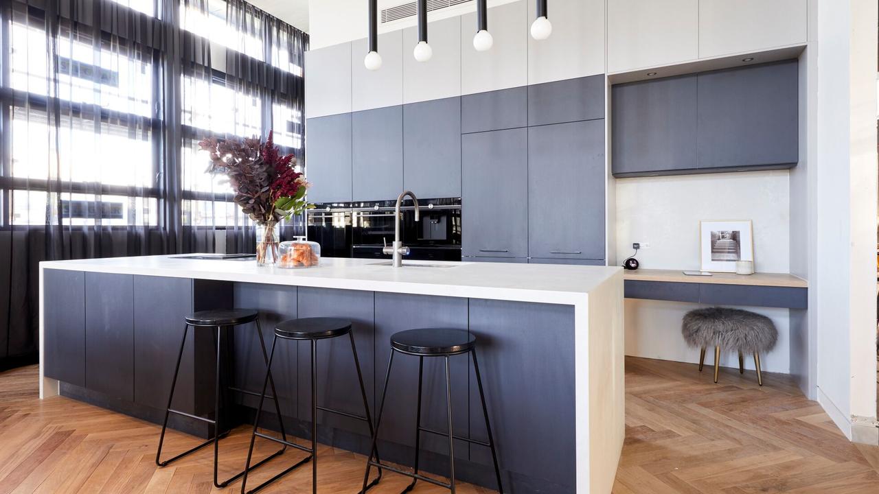 The look of a “sexy and sophisticated” kitchen with charcoal coloured cabinetry. Source: The Block