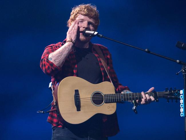 Ed Sheeran performs on the Pyramid Stage at the Glastonbury Festival. Picture: AFP/Oli Scarff