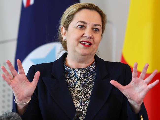 Premier Annastacia Palaszczuk addresses a media conference on Monday following her return from Europe. Picture: Tertius Pickard/NCA NewsWire