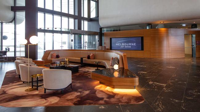 The lounge inside Melbourne Jet Base at Tullamarine. Picture: Mark Stewart