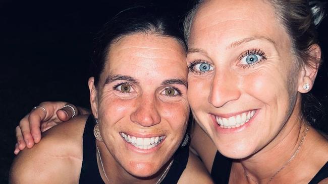 Adelaide AFLW Captain Chelsea Randall and two-time Crows Premiership player Marijana Rajcic have announced their engagement. Picture: Instagram