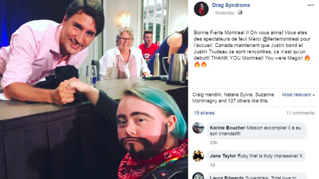 Trudeau, left, and a Down drag performer