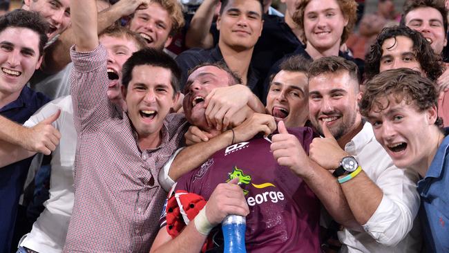 Harry Wilson celebrates with fans. Picture: Bradley Kanaris/Getty