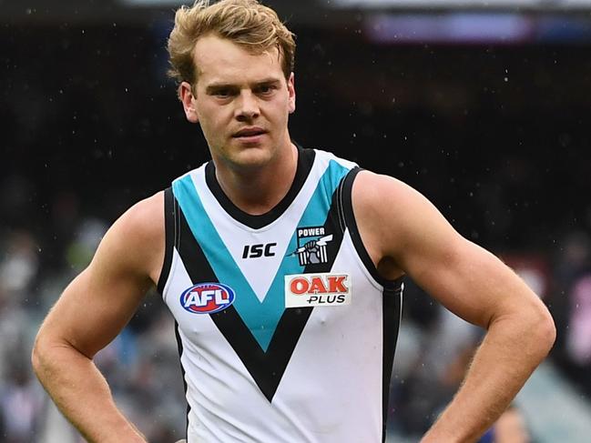 MELBOURNE, AUSTRALIA - AUGUST 18:  Jack Watts of the Power looks dejected after losing the round 22 AFL match between the Collingwood Magpies and Port Adelaide Power at Melbourne Cricket Ground on August 18, 2018 in Melbourne, Australia.  (Photo by Quinn Rooney/Getty Images)