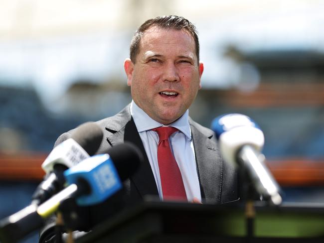 SYDNEY, AUSTRALIA - DECEMBER 10:  Football Australia CEO James Johnson speaks to the media during a Socceroos media announcement at Allianz Stadium on December 10, 2024 in Sydney, Australia. (Photo by Matt King/Getty Images)