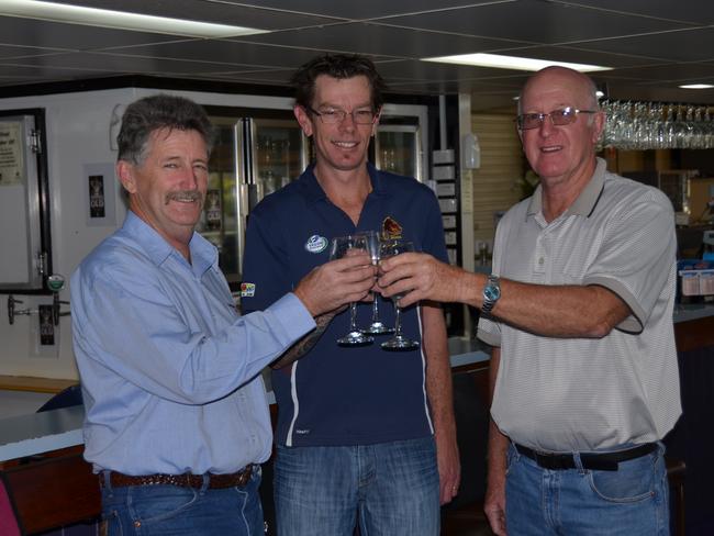 Nathan Bell (Middle) celebrate a significant business deal with Guy Sugden and Don Stewart. (Photo: Gerard Walsh)