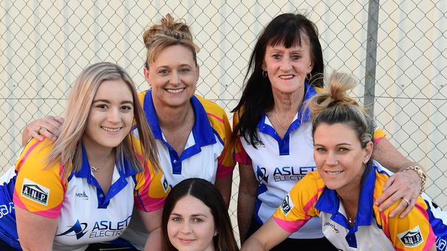 NETBALL FINAL: Kaylee Egan (front), Taleigha Batt, Sharyn Batt, Sandy Baker and Natasha Cross (back) will play for The Waves Blue and The Waves Gold respectively today.