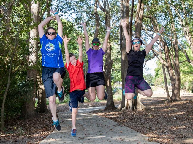 WARNING: COPYRIGHT FOR MORETON LIFE USE ONLYVicki Martin, Rowan Martin, Simone Biddle and Belinda Jones at Petrie ParkRun.