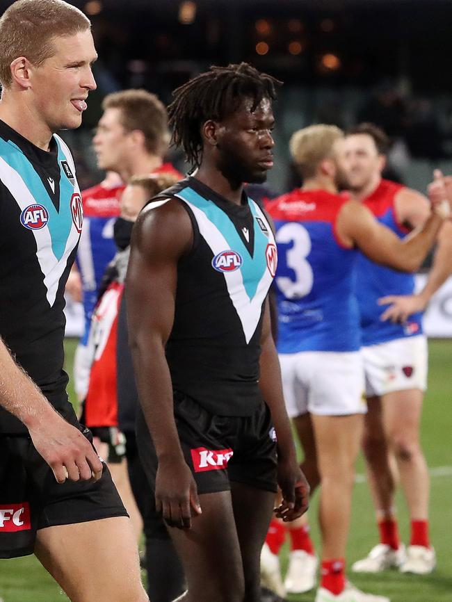 Martin Frederick was subbed on as his replacement. Picture: Sarah Reed/AFL Photos via Getty Images