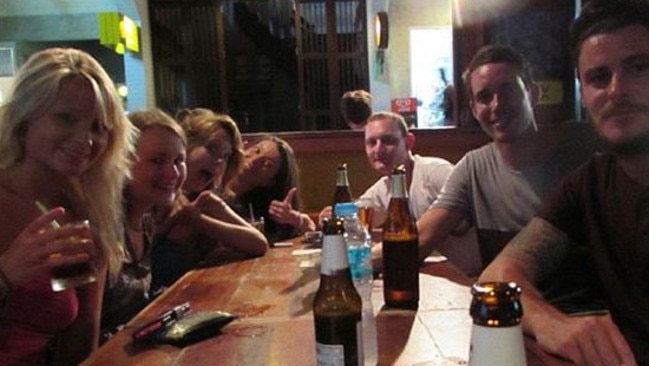 Hannah (left) and David (second right) with David's friend Chris Ware (third right) on the evening Miller and Witheridge were murdered on the Thai island of Koh Tao. The picture was taken an estimated three hours before the murder took place.