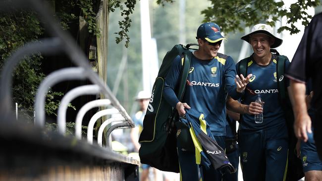 Austraila captain Tim Paine, left, with Marnus Labuschagne at Edgbaston