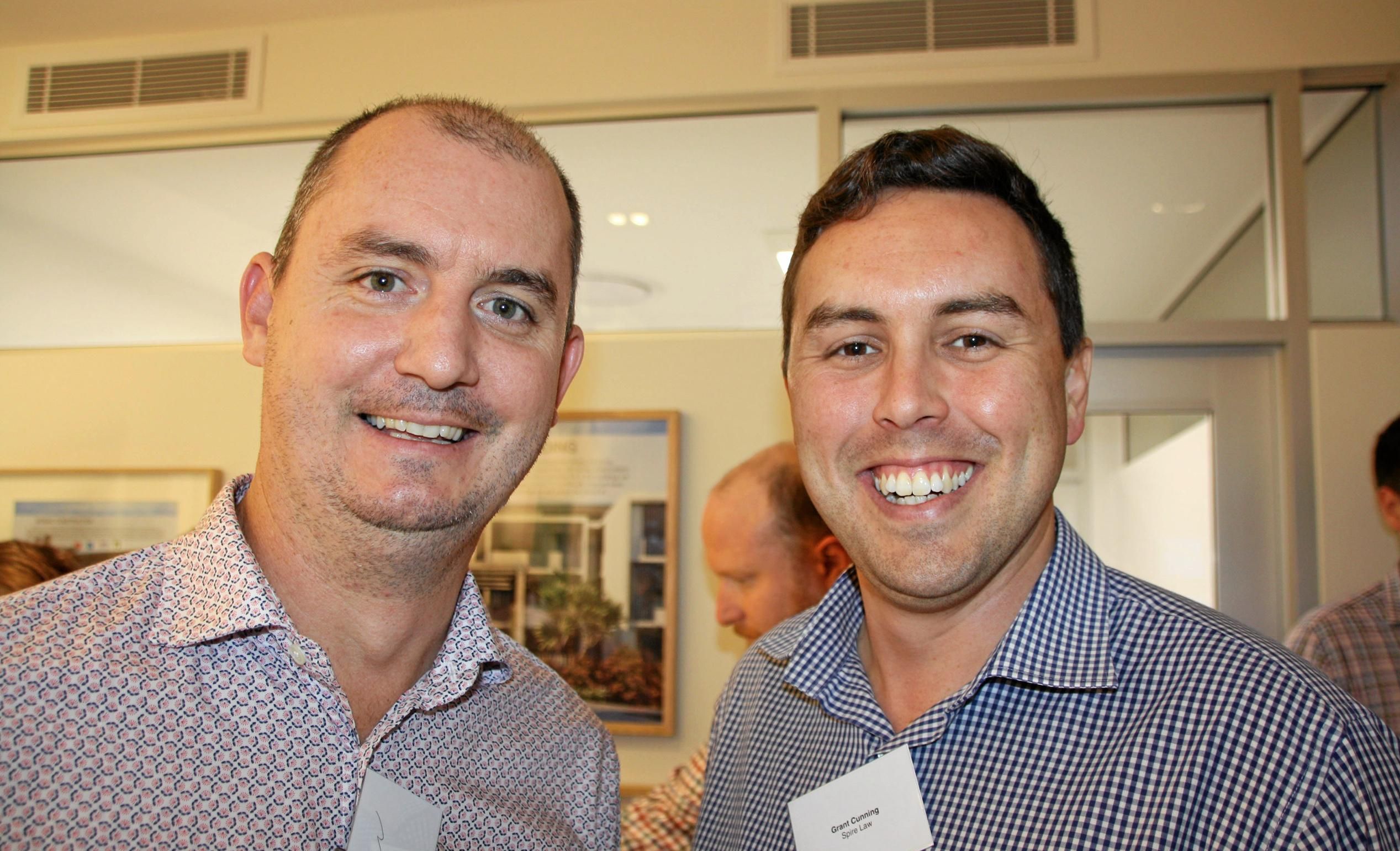 Glen Carpenter and Grant Cunning of Spire Law at the opening of Mosaic Property Group's new Sunshine Coast office at Duporth Avenue, Maroochydore. Picture: Erle Levey