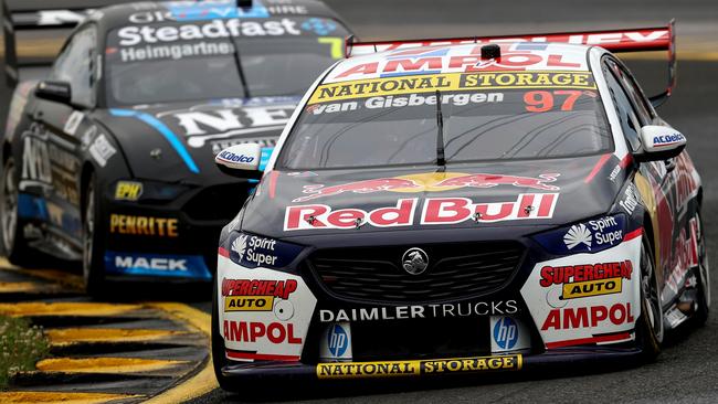 Shane van Gisbergen narrowly avoided disaster in the final race of the Sydney Super Night. Picture: Brendon Thorne/Getty Images