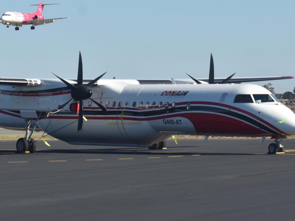 The Conair Q400AT landed in Bundaberg on Monday ready to fight fires from the air this bushfire season.