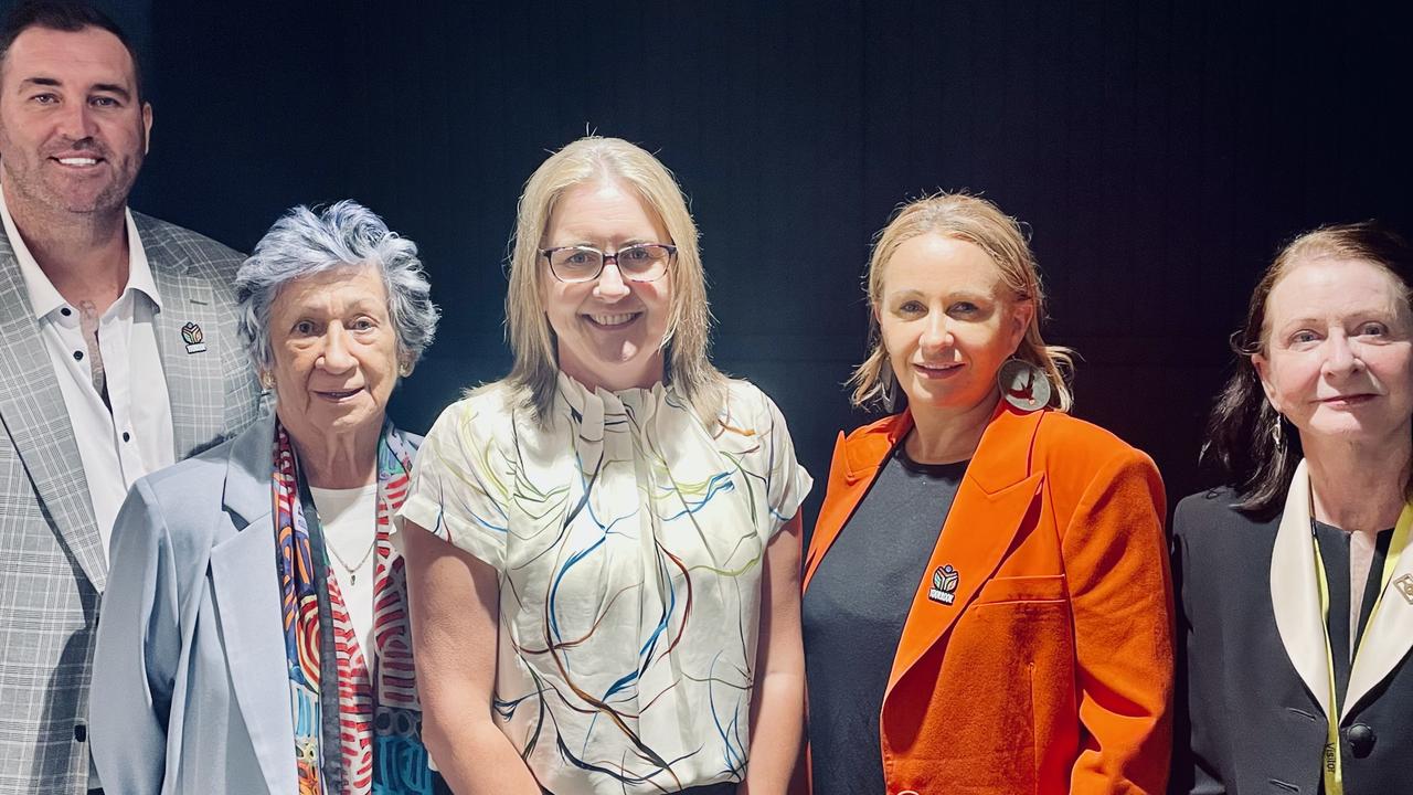 Victorian Premier Jacinta Allan, centre, with the Yoorrook Justice Commissioners. Picture: X/Yoorrook Justice Commission