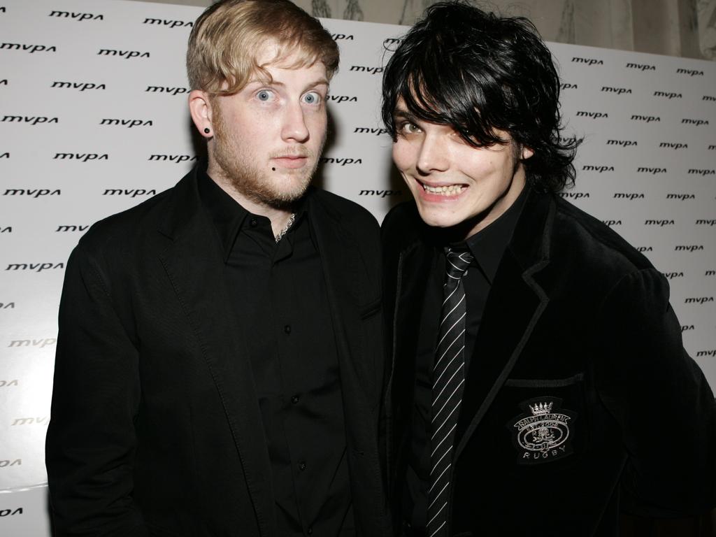 Bryer with bandmate Gerard Way. Picture: Vince Bucci/Getty Images