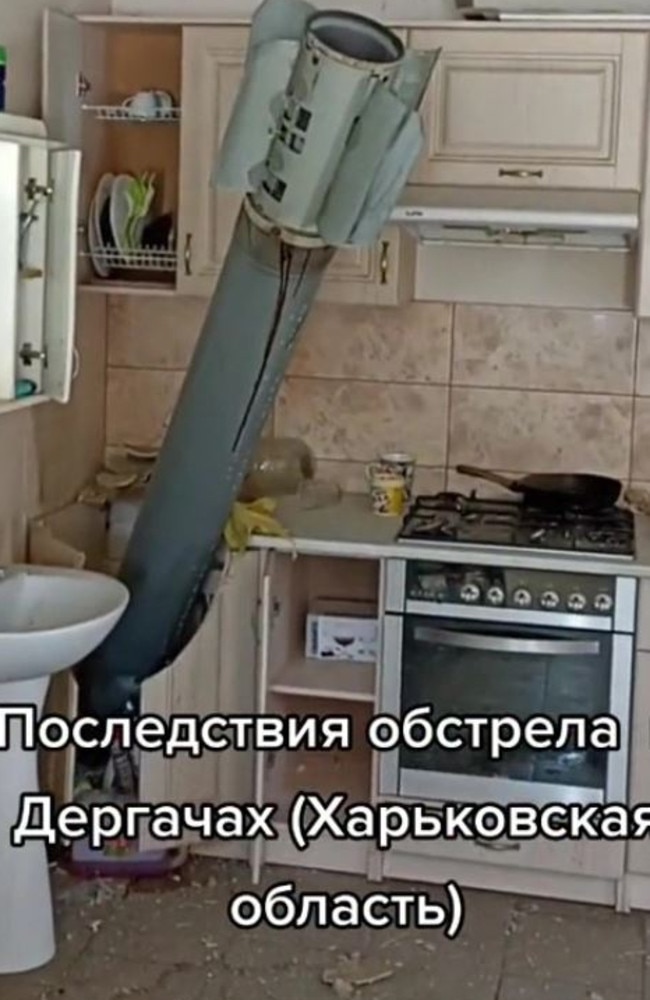 A Russian missile reportedly landed and failed to explode in a kitchen sink. Picture: TikTok.