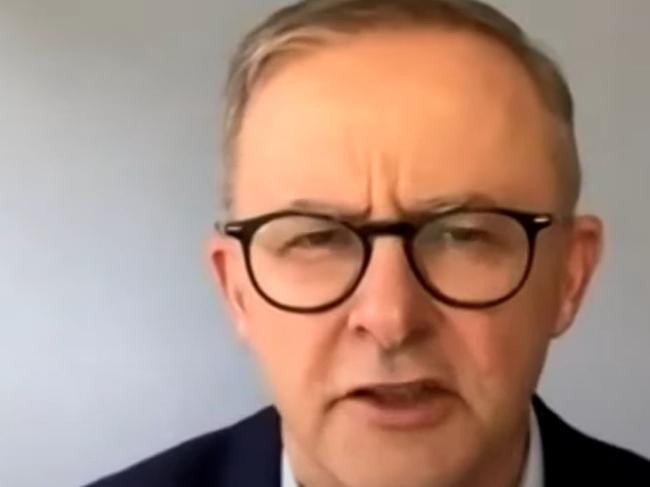 Opposition leader Anthony Albanese appears on the ABC after having contracted Covid-19 during the 2022 election campaign