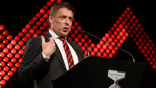 Mark "Bomber" Thompson speaks at Essendon's best and fairest in 2014. Picture: Mark Stewart